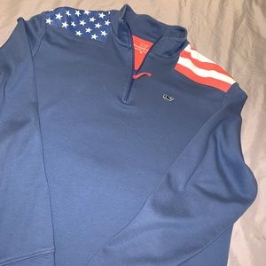 Vineyard Vines Blue Quarter-Zip Sweatshirt with American Flag Accents